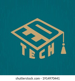 Ed Tech Inverted Square Academic Graduation Cap Lettering Composition Educational Technologies Logo Concept - Black on White Background - Vector Contrast Graphic Design svg