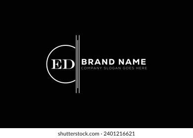 Diseño del logotipo de la letra blanca con fondo negro. E D