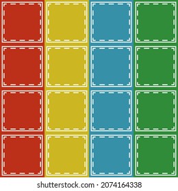 ed, yellow, blue and green row of stamps. Vector patch squares.