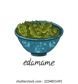 Edamame beans in bowl isolated on white background. Vector graphics.