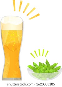 Edamame And Glass Of Beer, Vector Illustration