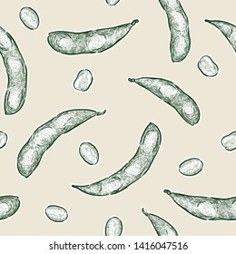 Edamame, hand draw sketch seamless pattern vector.