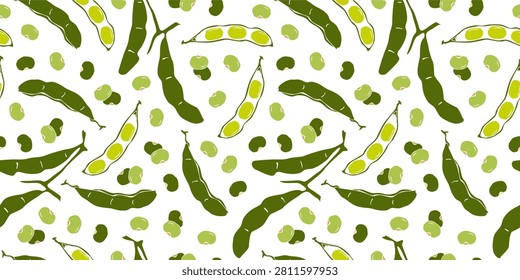 Edamame pattern for packaging. green soybeans or peas pattern. Soybean seamless pattern background.