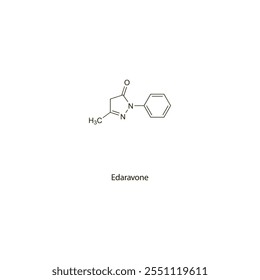 Edaravone flat skeletal molecular structure free radical scavenger drug used in r acute ischaemic and haemorrhagic stroke treatment. Vector illustration scientific diagram.