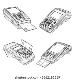 Vetor de esboço da máquina do leitor de cartão EDC