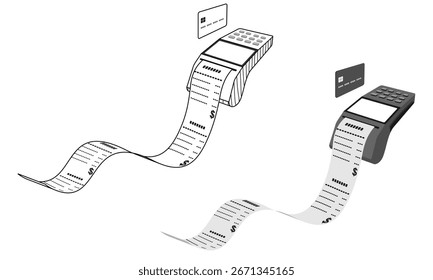 máquina de edc, cartão de crédito e recibo, conceito de pagamento de transação, ilustração vetorial isolado no fundo branco.
