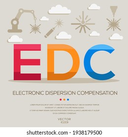 EDC significa (compensación de dispersión electrónica) Acrónimos láser, letras e iconos ,Ilustración vectorial.
