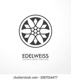 Edelweiss flower simple logo design idea. Minimalist logo or symbol concept with geometric flower shape. Vector icon.