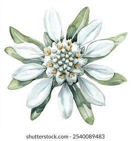 Ilustración de Clipart de acuarela de flor de Edelweiss