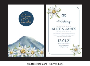 Edelweiss. Invitation to the wedding with edelweiss flowers