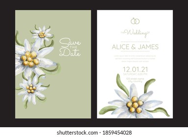 Edelweiss. Invitation to the wedding with edelweiss flowers