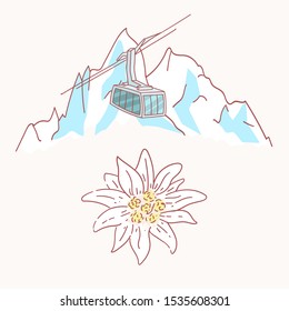 edelweiss mountains gondola flower symbol alpinism alps germany logo set