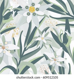 Edelweiss. Pattern with edelweiss flowers.