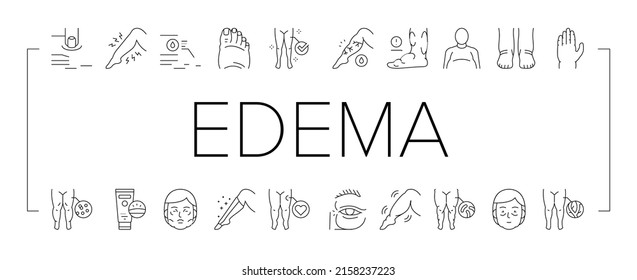 Edema Disease Symptom Collection Icons Set Vector. Venous And Fatty, Lymphatic And Hypoproteinemic, Allergic And Heart Edema Health Problem Black Contour Illustrations