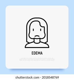 Edema Thin Line Icon, Woman With Swollen Cheeks. Allergy Symptom. Modern Vector Illustration