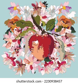 Eden apple on a beautiful floral background for your designs and ideas 