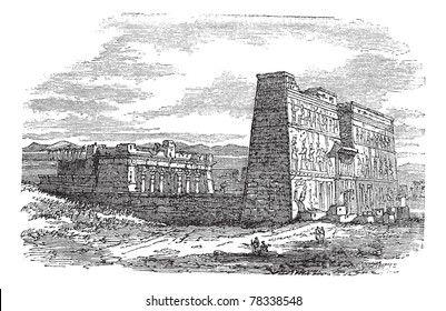 Edfu in Aswan, Egypt, during the 1890s, vintage engraving. Old engraved illustration of Edfu. Trousset Encyclopedia