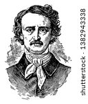 Edgar Allan Poe, 1809-1849, he was an American writer, editor, and literary critic, vintage line drawing or engraving illustration