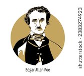 Edgar Allan Poe was an American writer, poet, essayist, literary critic and editor, representative of American Romanticism. Vector illustration is drawn by hand.