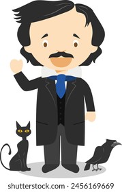 Edgar Allan Poe cartoon character. Vector Illustration. Kids History Collection.