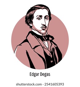 Edgar Degas was a French painter and one of the most prominent representatives of the Impressionist movement. Hand drawn vector illustration