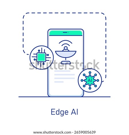 Edge AI, AI Chip, Mobile Intelligence, Smart Device, Machine Learning – Vector Icon for Technology Platforms