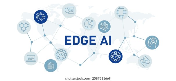 Edge AI icon set with illustration real time connection system computing programming distributed decentralized artificial intelligence technology design