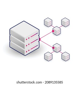 Edge Cloud Computing Icon. This Illustration Shows The Concept Of Edge Cloud That Has A Main Site Or Main Cloud Data Center Connected To Many Edge Nodes. This Is Part Of IoT And 5G Technology.