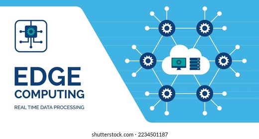 Edge computer technology and IOT banner with copy space