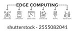 Edge computing banner web icon vector illustration concept with icon of distributed computing, application, device nodes, data volume, traffic and reduce costs