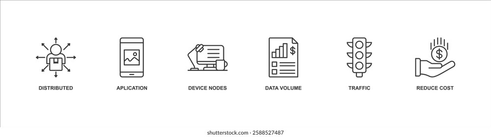 Edge Computing banner web icon sheet vector illustration concept with icon of distributed, aplication, device nodes, data volume, traffic, reduce cost