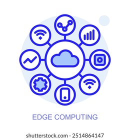 Ícone de conceito de Edge Computing. Fábrica inteligente. Tecnologias modernas. Indústria 4.0. Produção automatizada. Ilustração linear de vetor.