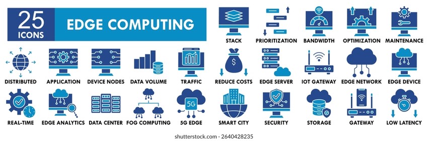 Edge Computing icon collection set. Containing design network, technology, internet, digital, information