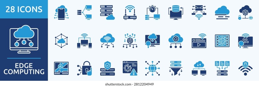 edge computing
 - Icon Collection. Thin glyph blue Set contains such Icons as  edge server , edge gateway , low latency , data aggregation    and more. Simple web icons set
