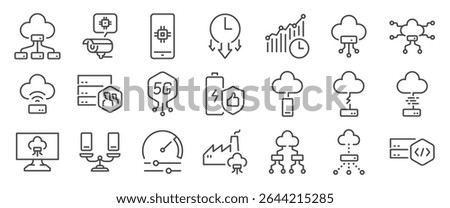 edge computing icon set. It included cloud, iot, internet, device, network, and more icons. Editable Vector Stroke.