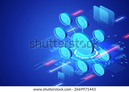 Edge computing in smart factory. Decentralized data processing, IoT integration, real-time analytics and cloud connectivity for advanced industrial automation systems. Isometric vector illustration