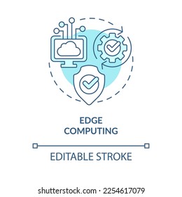 Edge-Computing-Türkis-Konzeptsymbol. Datenverarbeitung. Informationstechnologie Trend abstrakte Idee dünne Linie Illustration. Einzeln Umrisszeichnung. Bearbeitbarer Strich. Arial, Myriad Pro Fett Schriftarten verwendet