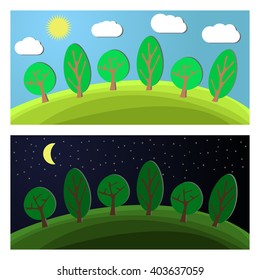 Edge of the Forest. Day and Night on a Clearing in the Forest.
