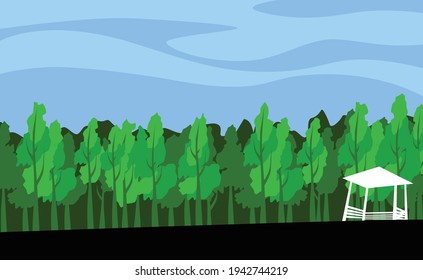 The edge of the forest. A lone gazebo near the forest. Vector image for illustrations.