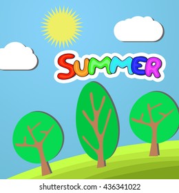 Edge of the Forest, Three Trees  and the Word "Summer".