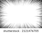 Edge frame. Halftone cartoon border. Pop art dot. Attention pattern. Faded attention texture. Black line isolated on white background. Concentration lines design. Grunge dots zoom. Vector illustration