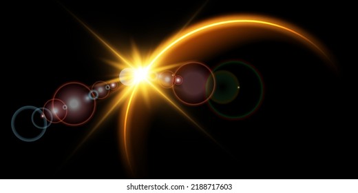 The edge of a golden solar eclipse on a black background. Golden eclipse for product advertising, natural phenomena, horror concept and others.