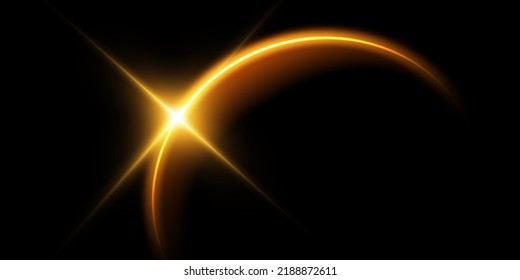 El borde de un eclipse solar dorado sobre un fondo negro. Eclipse dorado para publicidad de productos, fenómenos naturales, concepto de horror y otros.