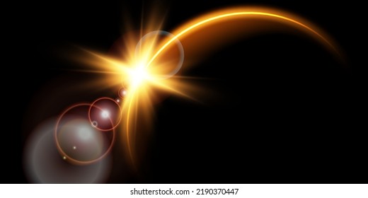 The edge of a golden solar eclipse on a black background. Golden eclipse for product advertising, natural phenomena, horror concept and others.