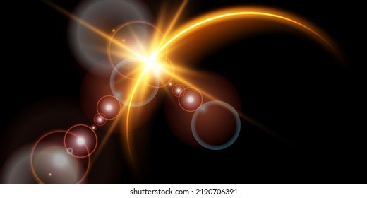 The edge of a golden solar eclipse on a black background. Golden eclipse for product advertising, natural phenomena, horror concept and others.