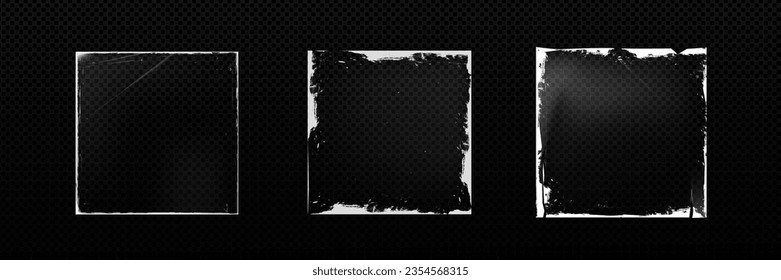 Edge grunge of worn vinyl - transparent vector illustration mockup of vintage texture and old paper cover with overlay effect. Square frame template of retro cd record coverage with aged rough edge.