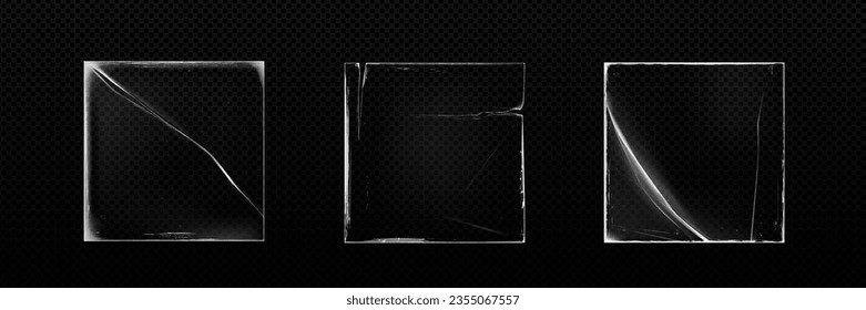 Edge grunge of worn vinyl - transparent vector illustration mockup of vintage texture and old paper cover with overlay effect. Square frame template of retro cd record coverage with aged rough edge.