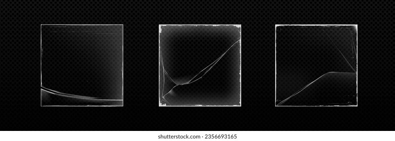 Edge grunge of worn vinyl - transparent vector illustration mockup of vintage texture and old paper cover with overlay effect. Square frame template of retro cd record coverage with aged rough edge.