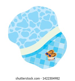 edge of pool with sandals and sunglasses scene