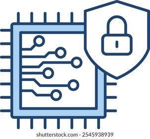 Edge Security Icon – Lock Overlaying a Circuit Board. Black Vector outline style